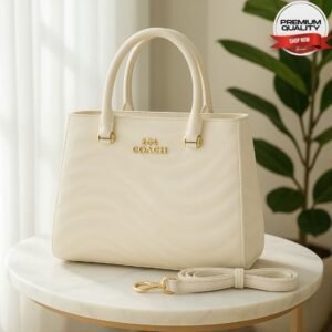 Premium Coach Structured Handbag with Dual Handles and Detachable Strap