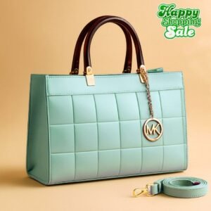 Elegant Quilted MK Tote Bag with Wooden Handles & Detachable Strap