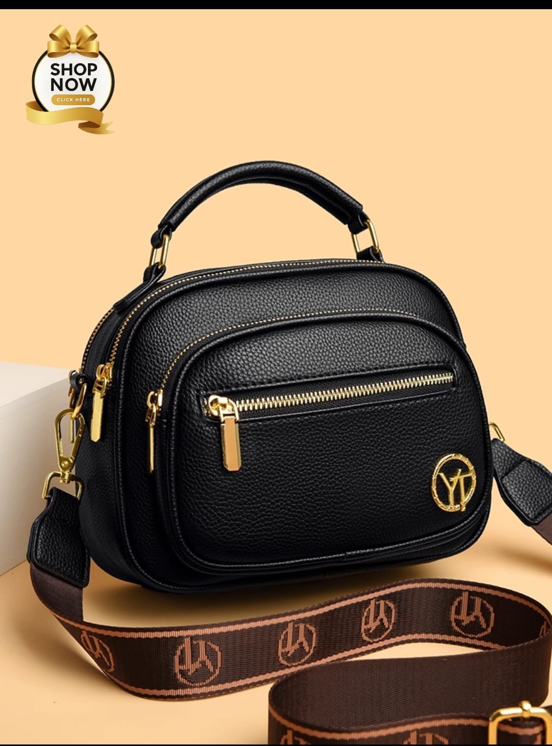 Trendy Crossbody Shoulder Bag With Multiple Zipper Compartments Trendy Crossbody Shoulder Bag with Multiple Zipper Compartments