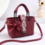 Bow Accent Embroidered Handbag With Chain Strap
