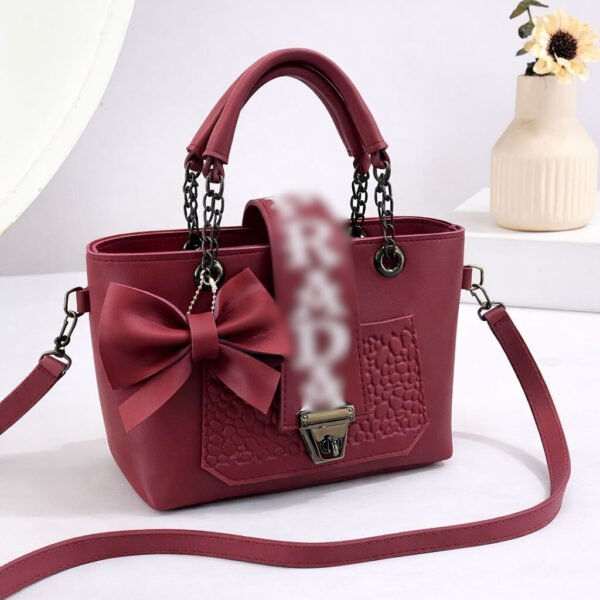 Bow Accent Embroidered Handbag With Chain Strap