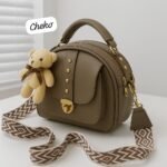 Premium Crossbody Bag with Gold Accents & Teddy Keychain - Image 2