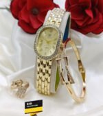 Luxe Oval Face Jewelry Watch Set With Matching Accessories