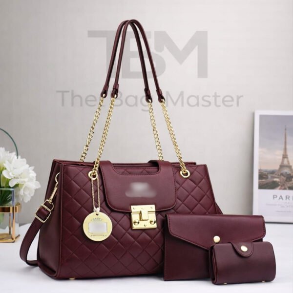 Luxury Diamond Quilted Handbag Set With Matching Envelope Clutch