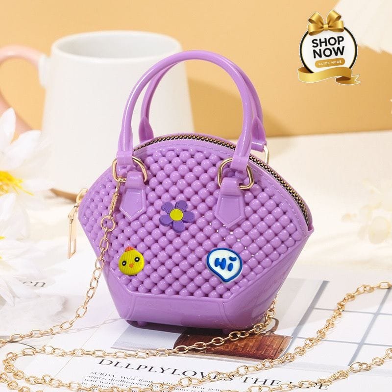 Whimsical Studded Jelly Mini Bag With Floral Charms Whimsical Studded Jelly Mini Bag With Floral Charms
