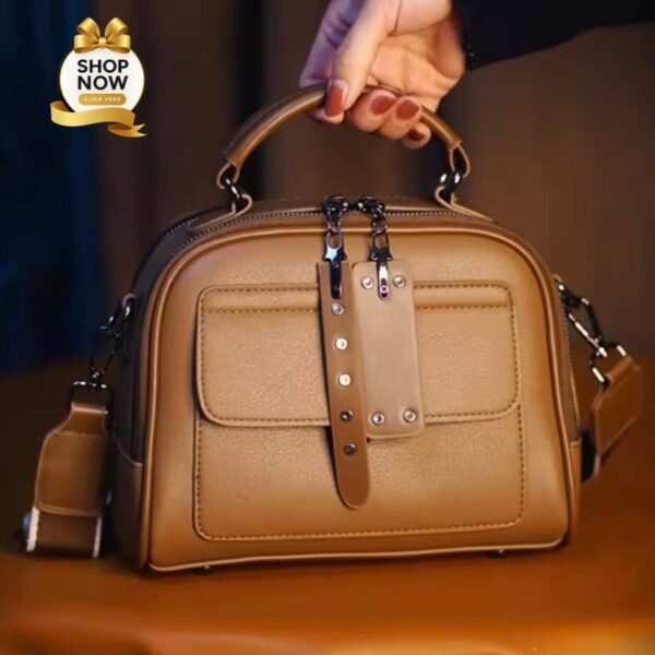 Retro Inspired Structured Satchel With Contrast Piping And Multi-Zip Pockets