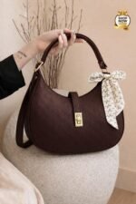 Monogram Embossed Shoulder Bag With Patterned Scarf Accent - Image 5