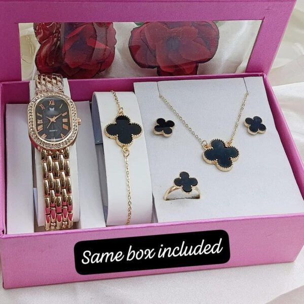Complete Floral Motif Jewelry Set With Matching Watch And Ring