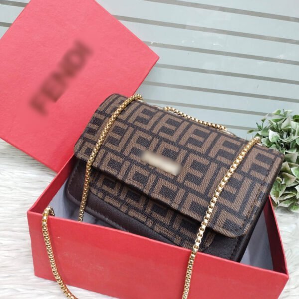 Monogram Patterned Flap Crossbody Bag With Elegant Gold Tone Chain