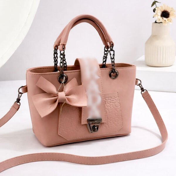 Bow Accent Embroidered Handbag With Chain Strap