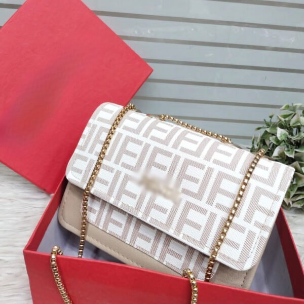 Monogram Patterned Flap Crossbody Bag With Elegant Gold Tone Chain