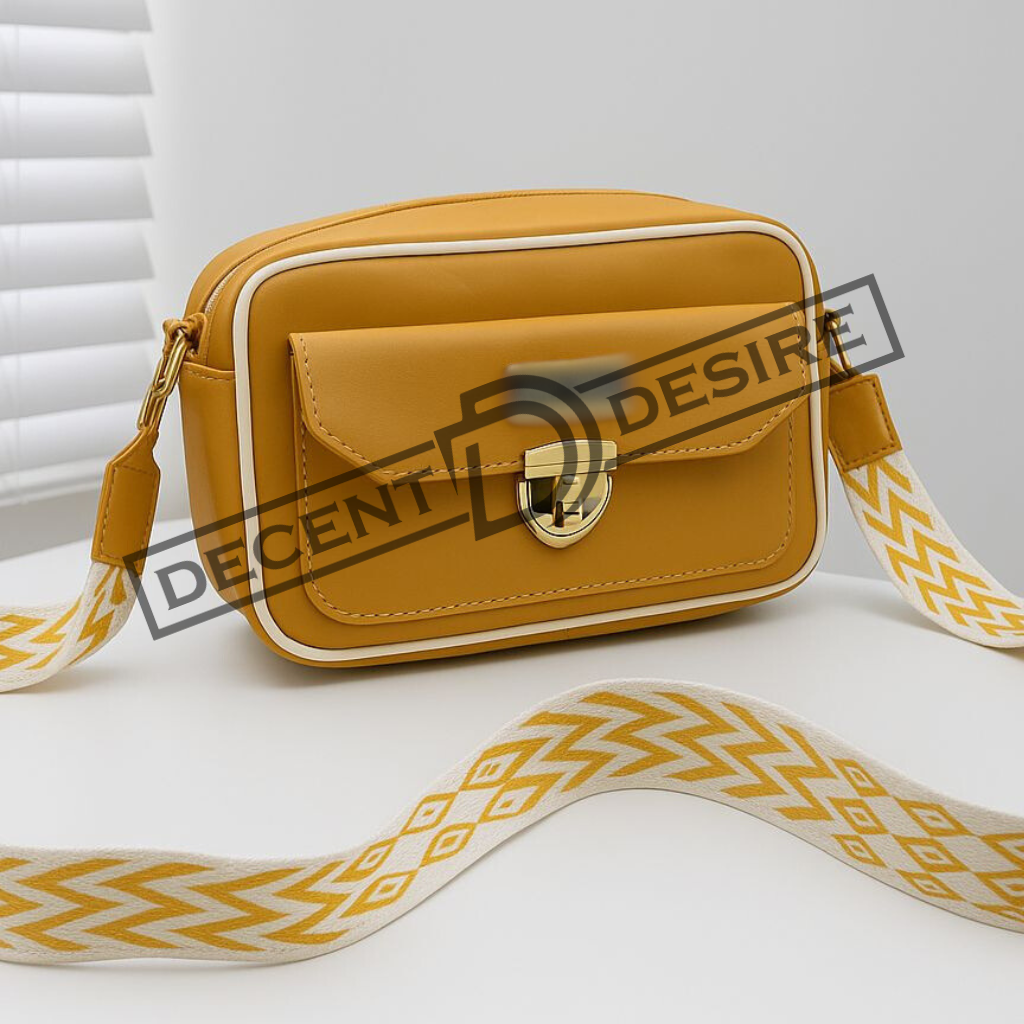 Trendy Designer Mini Crossbody Bag With Front Pocket & Gold Lock Trendy Designer Mini Crossbody Bag With Front Pocket & Gold Lock