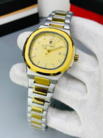 Dual Tone Executive Watch With Linear Dial And Date Display