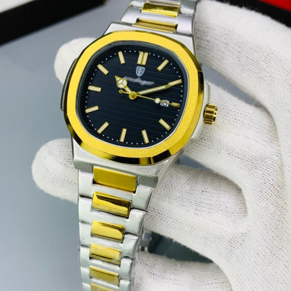 Dual Tone Executive Watch With Linear Dial And Date Display