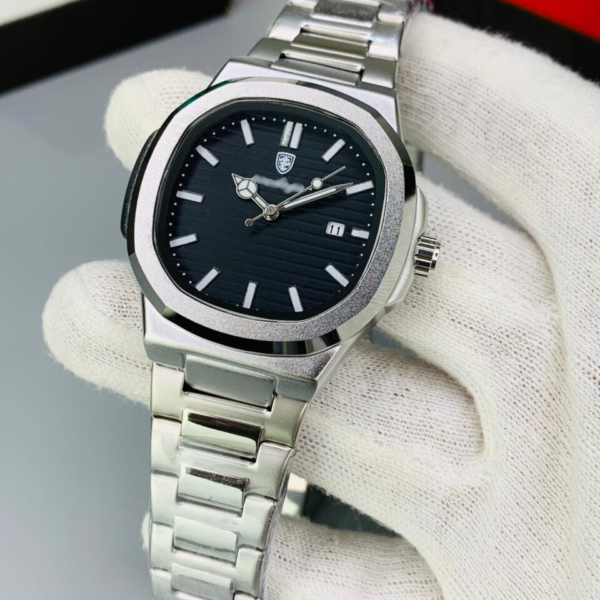 Dual Tone Executive Watch With Linear Dial And Date Display