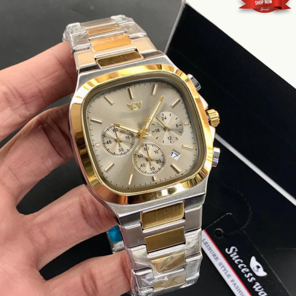 Executive Square Face Chronograph Watch With Triple Sub Dials