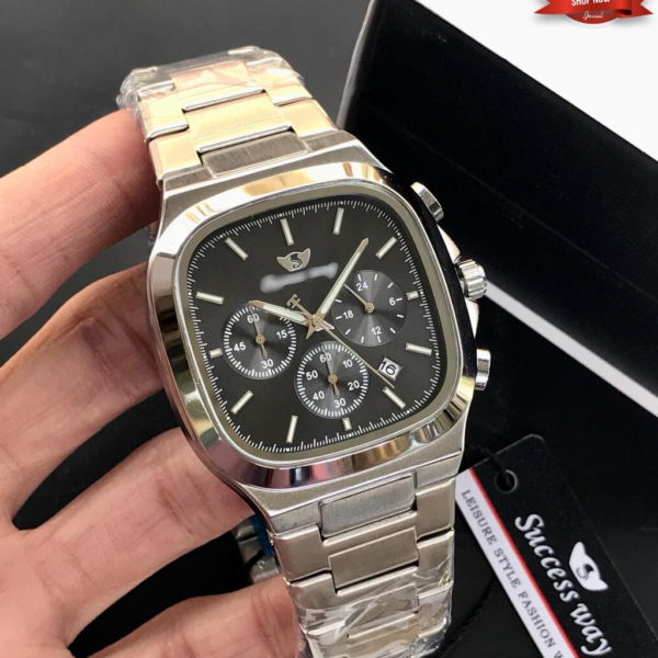 Executive Square Face Chronograph Watch With Triple Sub Dials