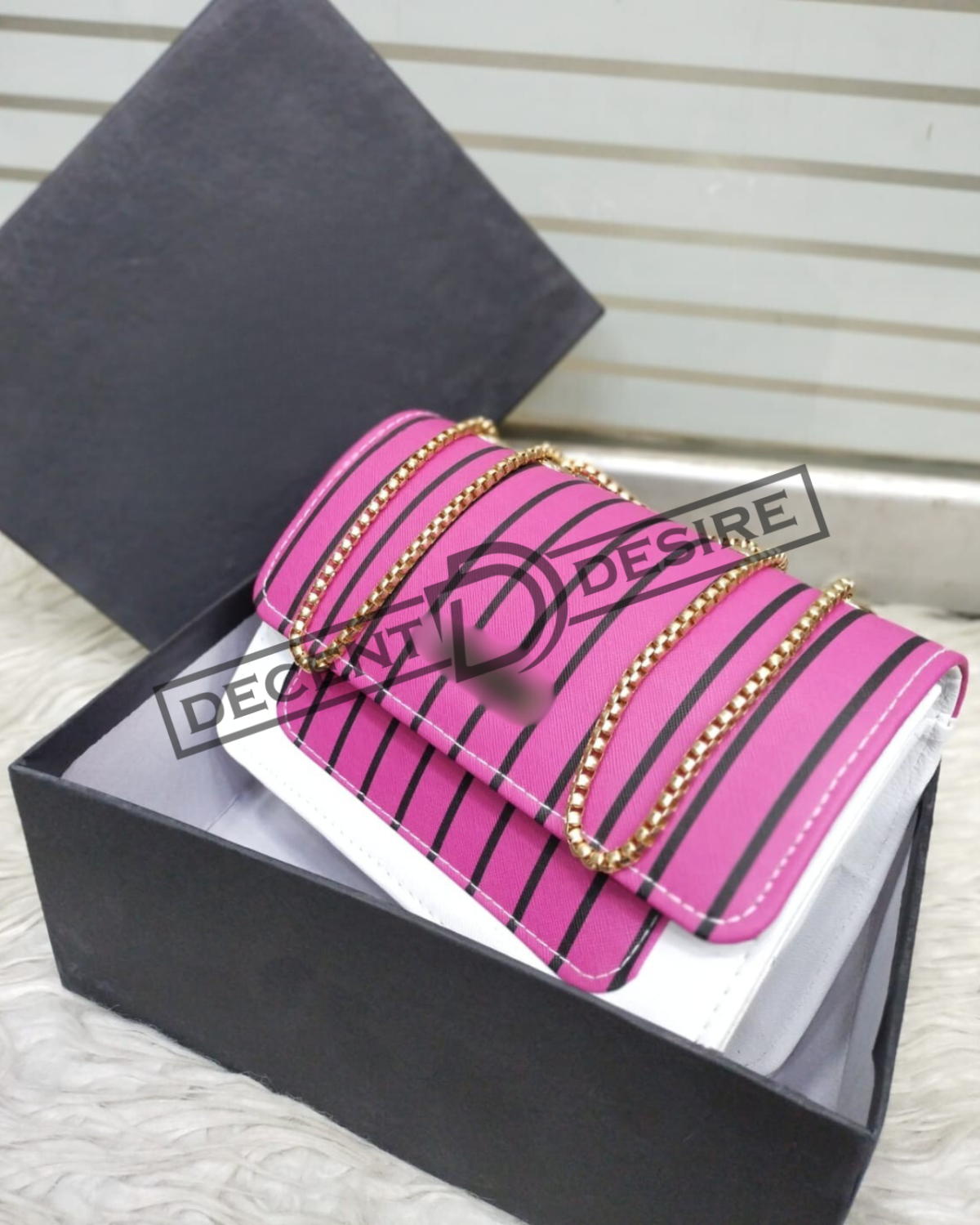 Striped Shoulder Bag With Gold Chain Detailing By Charles & Keith