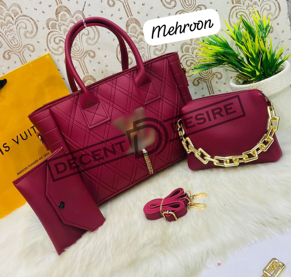 Diamond Quilt Sophistication 3-Piece Luxury Handbag