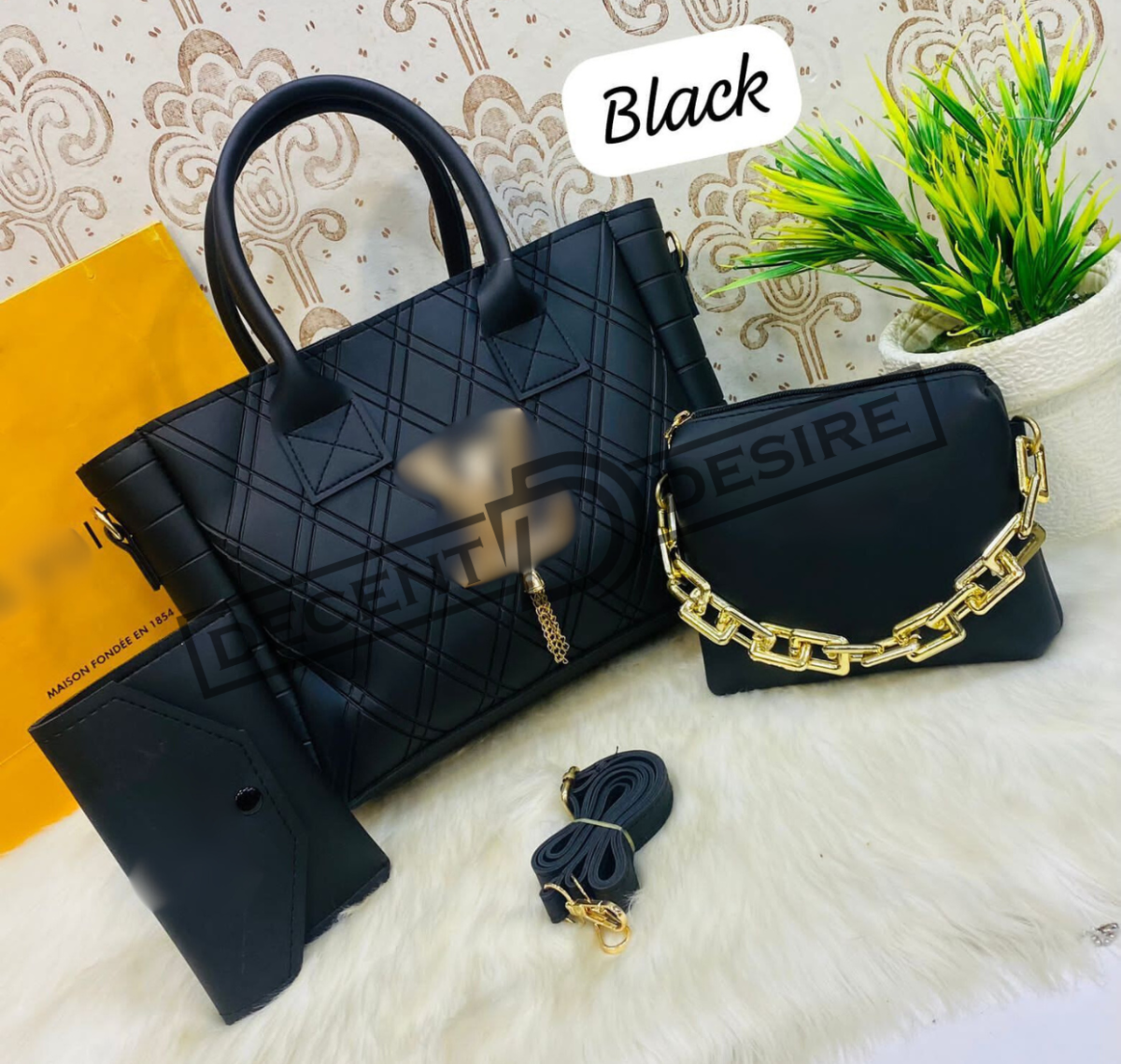 Diamond Quilt Sophistication 3-Piece Luxury Handbag