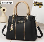 Elegant Women Handbag with Gold Accent Charm & Detachable Shoulder Strap