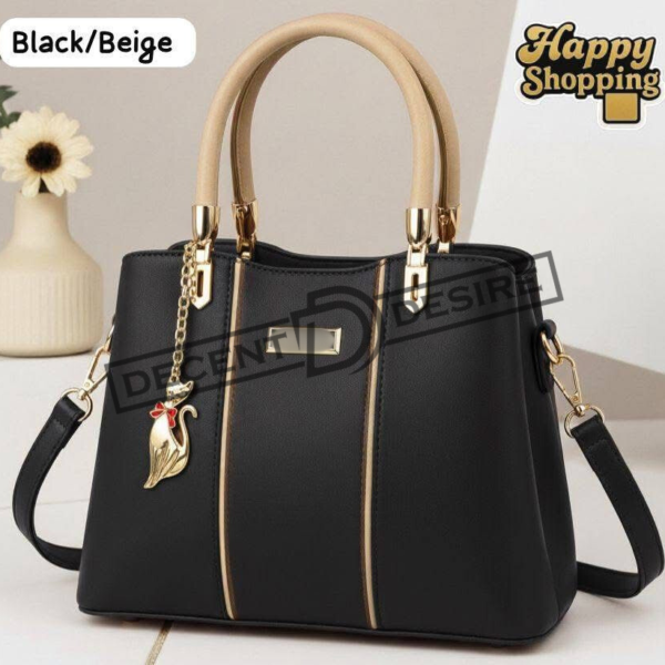 Elegant Women Handbag with Gold Accent Charm & Detachable Shoulder Strap
