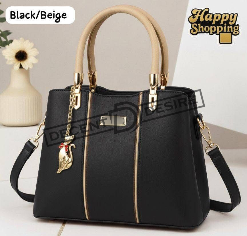 Elegant Women Handbag with Gold Accent Charm & Detachable Shoulder Strap Elegant Women Handbag with Gold Accent Charm & Detachable Shoulder Strap