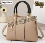 Elegant Women Handbag with Gold Accent Charm & Detachable Shoulder Strap