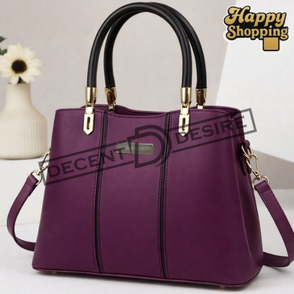 Elegant Women Handbag with Gold Accent Charm & Detachable Shoulder Strap