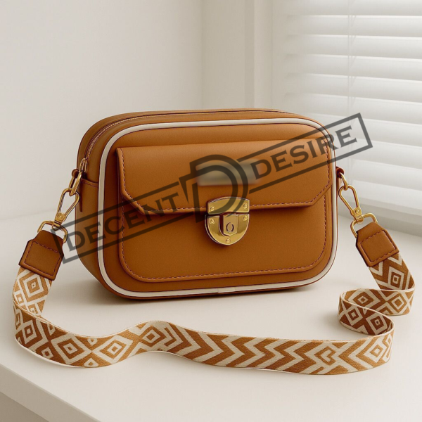 Trendy Designer Mini Crossbody Bag With Front Pocket & Gold Lock