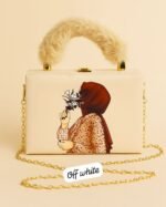 Elegant Handcrafted Box Clutch for Women with Faux Fur Handle and Gold Chain Strap