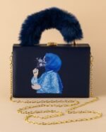 Elegant Handcrafted Box Clutch for Women with Faux Fur Handle and Gold Chain Strap