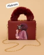 Elegant Handcrafted Box Clutch for Women with Faux Fur Handle and Gold Chain Strap