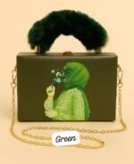 Elegant Handcrafted Box Clutch for Women with Faux Fur Handle and Gold Chain Strap