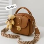 Premium Crossbody Bag with Gold Accents & Teddy Keychain - Image 7
