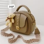 Premium Crossbody Bag with Gold Accents & Teddy Keychain - Image 4