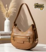 Crescent Textured Hobo Bag With Multi Zip Accents - Image 6