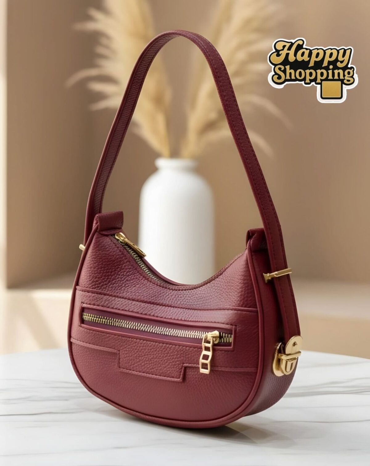 Crescent Textured Hobo Bag With Multi Zip Accents - Image 5