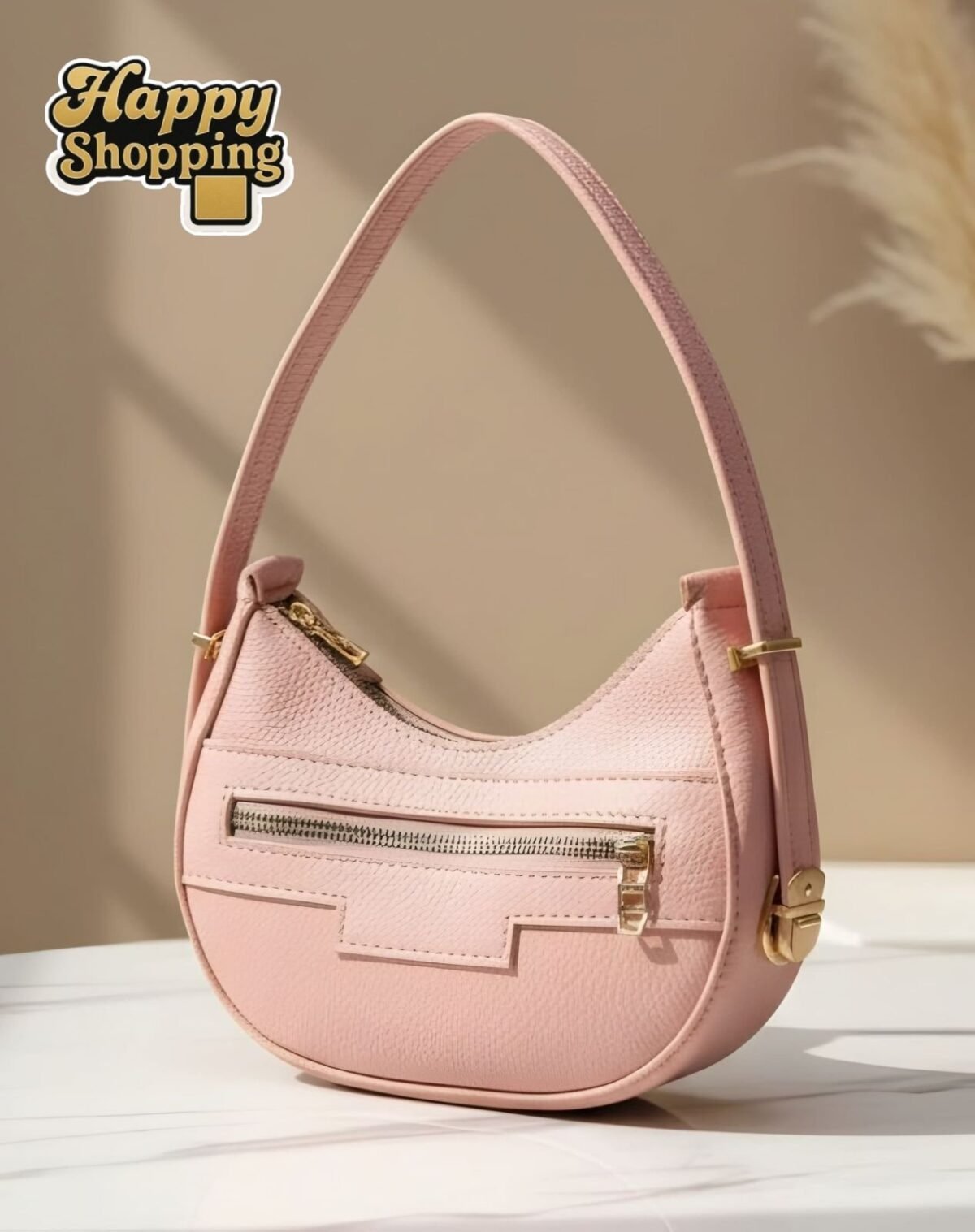 Crescent Textured Hobo Bag With Multi Zip Accents - Image 4