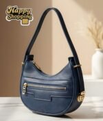 Crescent Textured Hobo Bag With Multi Zip Accents - Image 3