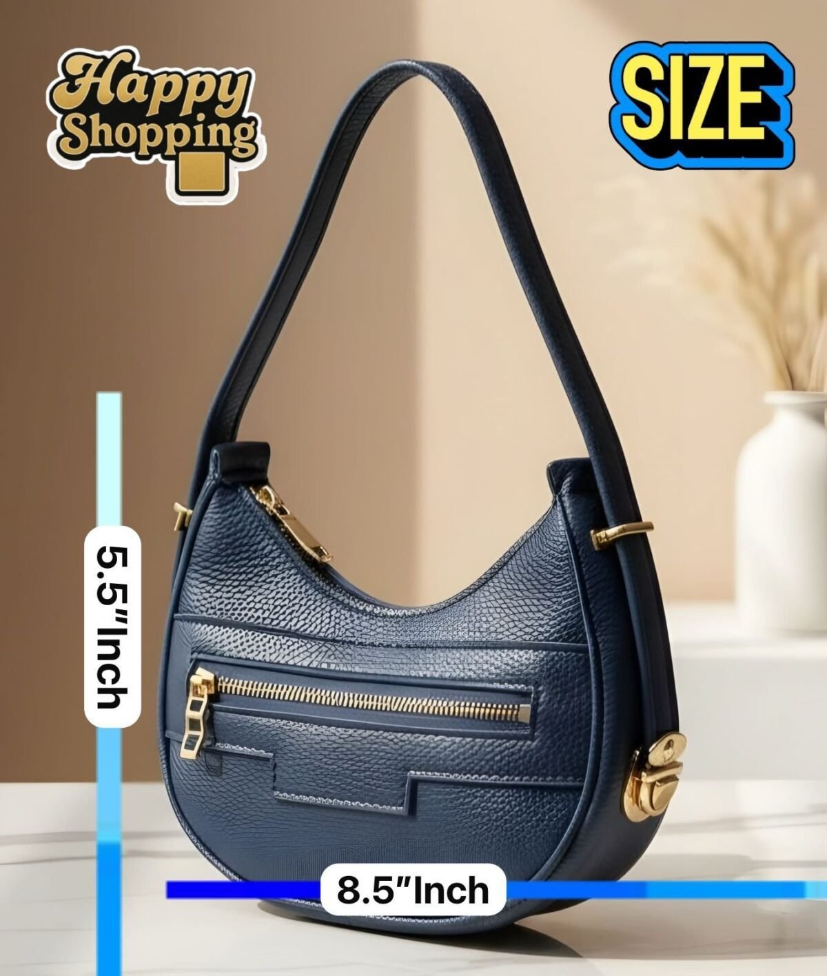 Crescent Textured Hobo Bag With Multi Zip Accents - Image 7