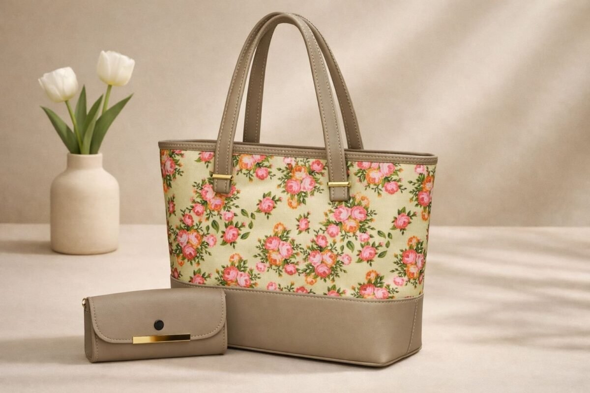 Vintage Bloom Tote & Matching Accessory Clutch Set - Image 2