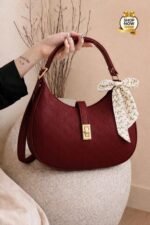 Monogram Embossed Shoulder Bag With Patterned Scarf Accent - Image 3