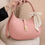 Monogram Embossed Shoulder Bag With Patterned Scarf Accent