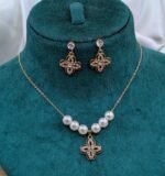 Luxe Clover Motif Jewelry Set With Lustrous Faux Pearl Accents