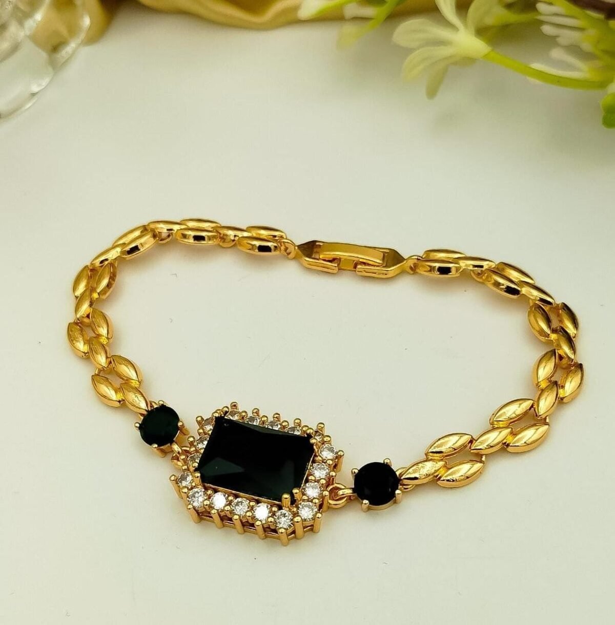 Luxe Emerald Cut Crystal Bracelet With Polished Chain - Image 6