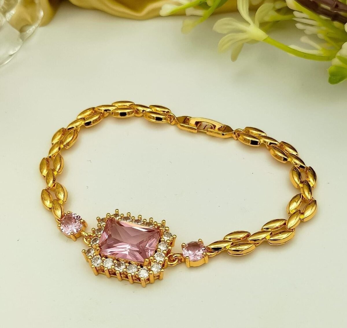 Luxe Emerald Cut Crystal Bracelet With Polished Chain - Image 5