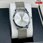 Minimalist Sunray Dial Timepiece With Two Tone Mesh Bracelet