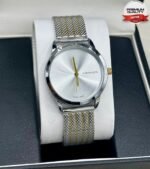 Minimalist Sunray Dial Timepiece With Two Tone Mesh Bracelet