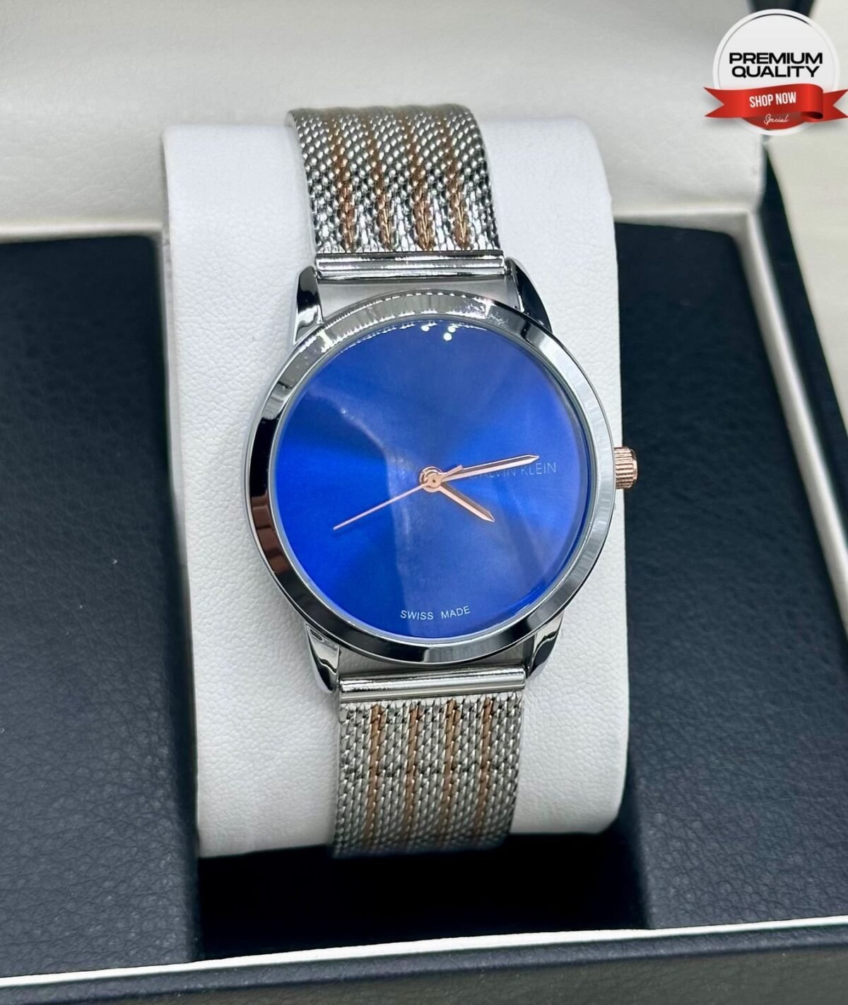 Minimalist Sunray Dial Timepiece With Two Tone Mesh Bracelet - Image 2